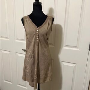 Funky People Tan Sleeveless Dress with Embellished Details